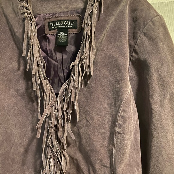 Ladies Beautiful Purple Dialogue Leather Jacket With Fringes Size Large - Picture 3 of 7